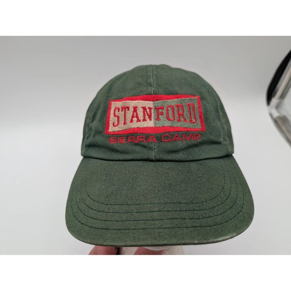 Vintage Stanford Sierra Camp Snapback Hat Green Made in USA Embroidered Cap